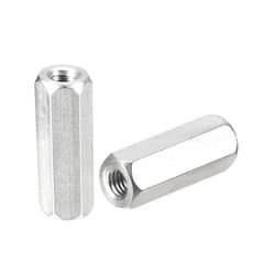 uxcell M4 x 0.7-Pitch 20mm Length Coupling Nuts, 5pcs 304 Stainless Steel Metric Hex Rod Coupling Nuts