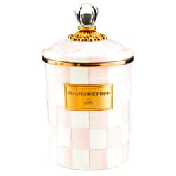 MACKENZIE-CHILDS Rosy Check Enamel Canister, Pink-and-White Kitchen Storage Container with Lid, Medium