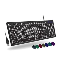 X9 Performance X9 Large Print Backlit Keyboard | Wired Light Up Computer Keyboard for PC Desktop Computer and Laptop - Easy to See and Type Illuminated Large Keys for Seniors and Elderly with 7 Backlight Colors