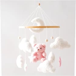 EERKEOD Baby Crib Mobile Bear Nursery Mobile for Boys Girls Teddy Velvet Mobile Nursery Decor for Infant Bedroom Hanging Baby Mobile for Bassinet Newborn Baby Gift（Pink Bear）