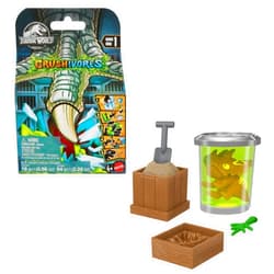 Mattel Jurassic World Unboxing Crushivores Mini Dinosaur Toy Figure in Rip-Open Package with Multiple Compounds & Surprises, Feeding Play