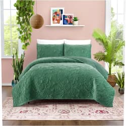 Jungalow Secret Garden 3-Piece Ultra Soft Green Velvet Quilt Set, Full/Queen