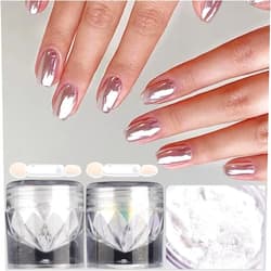Fcozpjk Pearl Chrome Nail Powder, 2 Boxes White Chrome Powder Pigment For Glazed Donut Nail Art, Moonlight Powder Mirror Effect Glitter, Gold Aurora Rubbing Dust, Pearlescent Dust Manicure Materials