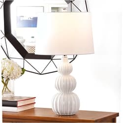 Safavieh Lighting Collection Corina White Triple Gourd Ceramic 26-inch Bedroom Living Room Home Office Desk Nightstand Table Lamp (LED Bulb Included)