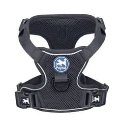 PoyPet Reflective Soft Breathable Mesh Dog Harness Choke-Free Double Padded Vest with Adjustable Neck and Chest(Black,M)