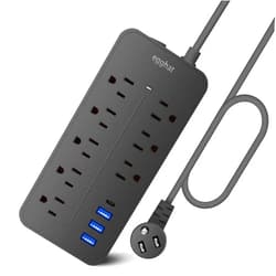 Egghat Surge Protector Power Strip 8 Widely Outlets 3 USB & 1 USB-C Port, 3.9 FT Flat Plug, 2000W/10A 1700 Joules Wall Mount Power Strip (Black)