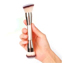 Dpolla Dual-Ended Foundation Brush: Round & Angled Pro-Grade makeup brushes, 100% Vegan Synthetic Makeup Brush for Flawless Blending and Application of Liquid, Powder, Cream, Blush