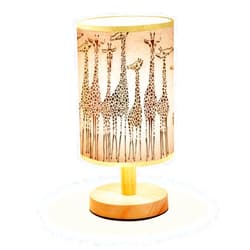 LOPYEIJFG Minimalist Bedside Table Lamp Giraffes Wood Nightstand Lamp Bedside Desk Lamp Wood Base Flaxen Fabric Shade for Bedroom Living Room, 5.5x11inch