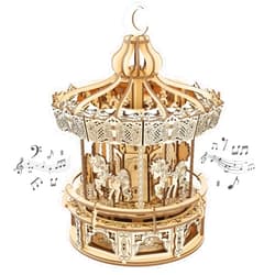 Playhiland 3D Wooden Puzzles for Adults - DIY Wooden Music Box, Merry-go-Round Model Kit - 274 Pieces Wooden Jigsaw - Brain Teaser - Birthday Gift for Boys and Girls/Adults