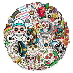 MONIZY Sugar Skull Stickers 50 Pieces Vinyl Waterproof Decal for Laptop Water Bottle Phone Car Window Bike Scrapbook Mexican Day of The Dead Sticker Gifts
