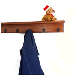 PegandRail Solid Cherry Shelf Coat Rack with Aged Bronze Single Style Hooks (Mahogany, 26