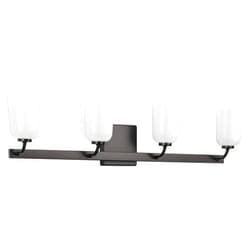 Progress Lighting Moore Collection 4-Light White Opal Glass Luxe Bath Vanity Light Matte Black