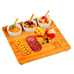 Picnic at Ascot Original Personalized Monogrammed Engraved Bamboo Cutting Board for Cheese & Charcuterie with 3 Ceramic Bowls & Bamboo Spoons- Designed & Quality Checked in The USA