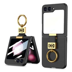 MOAITO for Galaxy Z Flip 5 Case with Ring Holder, Wireless Charging Cover Anti-Fall Shockproof Case with Built-in Screen Protector for Samsung Z Flip 5 5G (Black)