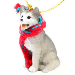 Conversation Concepts Siberian Husky Tiny Miniature One Christmas Ornament Gray -White Brown Eyes - Delightful! - Made with Resin