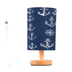 Quteprint Nautical Anchors Bedside Table lamp for Bedroom, Led Desk Lamp Night Light with USB Port, Wood Base Nightstand Lamps, Reading Lamp for Office Dorm Living Room (LED Bulb Included)