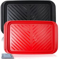 Czlizdyt Grilling Prep and Serve Trays, BBQ Tray for Raw and Cooked Food, Melamine Serving Trays for Food, Set of 2, Black and Red, Napkin and Cleaning Clothes Included