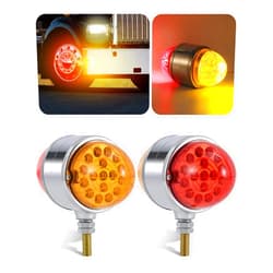 ASNOO 2PCS Amber/Red Double Face 34 LED Watermelon Turn Signal Lights, Semi Truck Chrome Auxiliary Waterproof Dual Revolution LED Lights for Freightliner Peterbilt Kenworth Mack Western Star
