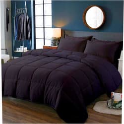 Tanya Linen All Season Olympic Queen Size Bed Comforter - Cooling Down Alternative Quilted Duvet Insert with Corner Tabs - Winter Warm - Machine Washable - 500 GSM Black
