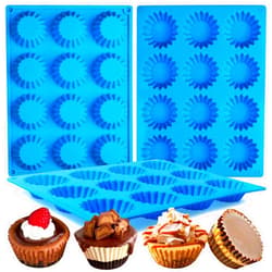 Sidosir 3pcs Peanut Butter Cup Mold, Silicone Mini Tart Pan for Bite Size Fat Bombs, Silicone Chocolate Candy Mold for Brownie (Peanut Butter Cup)