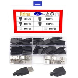 Rrina 20Pcs USB 2.0 Connector Type A Male Female 4 Pin Plug Jack Socket with Black Plastic Cover DIY