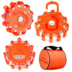 Tobfit 3 Pack LED Road Flares Emergency Lights Roadside Safety Beacon Disc Flashing Warning Flare Kit with Magnetic Base & Hook for Car Truck Boats | 9 Flash Modes (Batteries Not Included) (3)