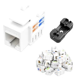 iwillink Cat6 Keystone Jack RJ45 Keystone Jack 25-Pack and Keystone Punch-Down Stand, UTP Modular Ethernet Jack Insert 90-Degree, Punch Down Keystone Jack Adapter, White