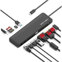 WAVLINK USB C Docking Station,12-in-1 Triple Display Type C Adapter(HDMI,VGA,DisplayPort,Ethernet,USB 3.0/2.0,SD/TF Card Reader,Audio,100W PD3.0) for MacBook Pro,Dell XPS 13/15,HP,Lenovo Yoga