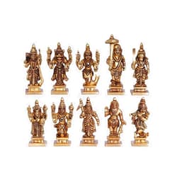 ARTVARKO Brass Dashavatara Dasavatharam of Lord Vishnu Statues Ten Incarnations Avatars Idol Murti for Mandir Puja Temple Height 2.5 Inch