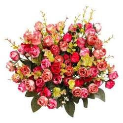Flojery 21 Heads Silk Rose Bouquet Artificial Flowers Mini Rose for DIY Wedding Bouquets Centerpieces Bridal Shower Party Home Decorations,Pack of 4 （Rose Red）