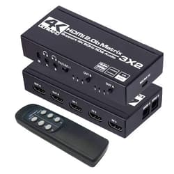 Anber-Tech HDMI Matrix 3x2, 4K HDMI Matrix Switch 3 in 2 Out Switcher Splitter Box with EDID Extractor and IR Remote Control, Support Ultra 4K HDR, 4Kx2K@60Hz, 3D/1080P，HDMI 2.0b, HDCP 2.2