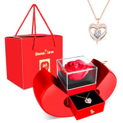 WEIMIL Preserved Flower Red Rose with Heart Necklace, Gifts for Mom, Girlfriend, Women, Wife, Grandma on Christmas, Valentine's Day, Mother's Day, Birthday, Anniversary, Thanksgiving