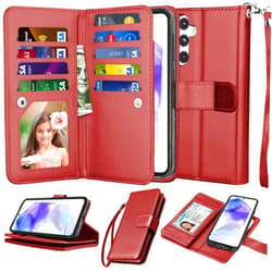 Njjex Wallet Case for Samsung Galaxy A35 5G/ Galaxy A55 5G, For Samsung Galaxy A35 5G/ A55 5G Case [9 Card Slots] PU Leather Card Holder Folio Flip [Detachable] Kickstand Magnetic Phone Cover -WineRed