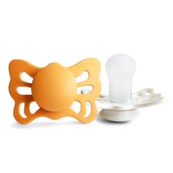 FRIGG Butterfly Anatomical SilkySoft Silicone Baby Pacifier | Made in Denmark | BPA-Free (Honey Gold/Cream, 0-6 Months)