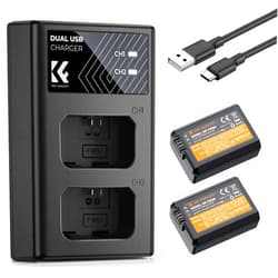 K&F CONCEPT NP-FW50 Battery and Dual Slot Charger for Sony ZV-E10 A6500 A6400 A6300 A6000 A7 A7II A7RII A7SII A7S A7R A7R2 NEX-3 NEX-5 Cameras