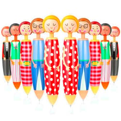 Outus 10 Pieces Doll Shape Ballpoint Pens Cartoon Doll Retractable Roller Ball Pens Cute Doll Point Pen 0.7 mm Blue Ink Cartoon Ball Pen Office School Stationery Supplies for Mother's Day Present