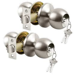 BESTTEN [2 Pack] Entry Door Knob with Lock, Keyed Different Door Lock for Exterior Door and Front Door, Standard Ball, Satin Nickel, Adjustable Latch