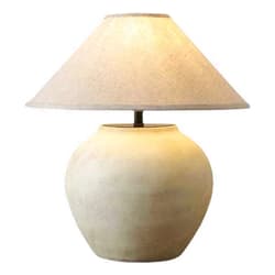 HATUO Southwest Farmhouse Table Lamp 20'' Tall Crock Pot Ceramic Lamp, Rustic Fabric Drum Shade Decor for Living Room Bedroom House Bedside Nightstand Home Office