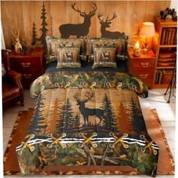 Erosebridal Deer Bed in a Bag Queen Comforter Set 7 Piece | Country Camo Bedding Sets Mens Elk Moose Comforter and Sheet Set, Deer Comforter Set Woodland Animals Farmhouse Bed Sets,Cabin Hunting Decor