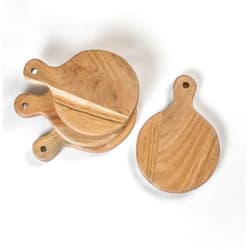 The Fine Living Company The Fine Living Co. Set of 4 Small Appetizer Serving Plate, Round Charcuterie Boards, Acacia Small Wood Tray, Round Serving Board for Meat, Bread, Food-grade Paddle, 7
