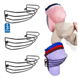 Laurensory Hat Organizer, 3 Pack Metal Hat Rack for Baseball Caps, Hold Up to 30 Caps Hangers Strong Ball Cap Holder Black
