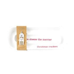 Mud Pie Ceramic Holiday Cheese and Crackers Server and Cheese Markers Set, White