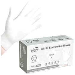 SwiftGrip Disposable Nitrile Exam Gloves, 3-mil, XL, Box of 100, White Nitrile Gloves Disposable Latex Free for Medical, Cleaning, Cooking & Esthetician, Food-Safe, Powder-Free, Non-Sterile