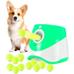 SARIEN Automaitc Dog Ball Launcher - Dog Fetch Machine for Small Sized Dogs,3 Launch Distances, Ball Launcher for Dogs with 12 Balls, Rechargeable Ball Thrower for Dogs (Green dog launcher)