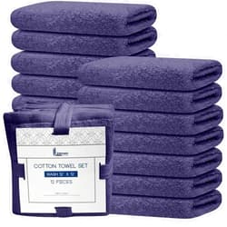Linteum Textile Supply Premium Washcloths Set 100% Ring Spun Cotton Zero Twist Wash Cloths 12x12 Inches Absorbent Hand Towels Quick Dry Face Towels for Bathroom, Spa, Gym [Pack of 12] Dove/Lilac