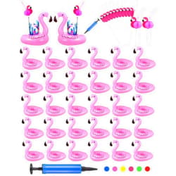 Skylety 87 Pieces Inflatable Floating Flamingo Drink Holders Set Includes Swimming Pool Drink Floats Coasters and Flamingo Drinking Straws, Inflatable Supplies for Flamingos Party Birthday Party