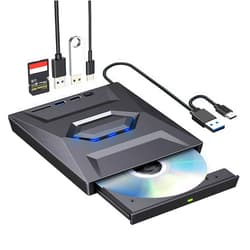 ROOFULL External CD/DVD Drive USB 3.0 & USB-C Portable CD DVD Disc Player Burner CD/DVD-ROM +/-RW Reader Writer Adapter with USB Port and SD Card Slot for Laptop PC Computer Mac Windows 11/10 Linux