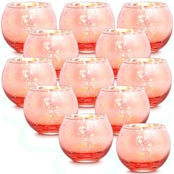 LAMORGIFT 12 Pcs Rose Gold Votive Candle Holders- Tea Lights Candle Holders for Christmas/Fall Decor, Rose Gold Bridal Shower Decorations- Mercury Glass Votives for Wedding, Sweet 16 Party