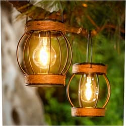 GIBMIDSER Solar Outdoor Lanterns,Hanging Solar Lights Outdoor Waterproof Metal Solar Table Lights Solar Powered Lanterns Decorative Tree Lanterns Outdoor Lamp for Patio Garden Yard Pathway, 2 Pack
