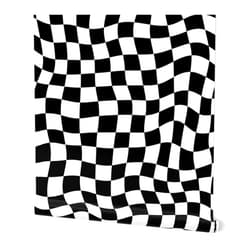 Spoonflower Removable Wallpaper Swatch - Retro Check,Black and White,Wavy Checkerboard,Retro 90s,Classic Custom Pre-Pasted Wallpaper